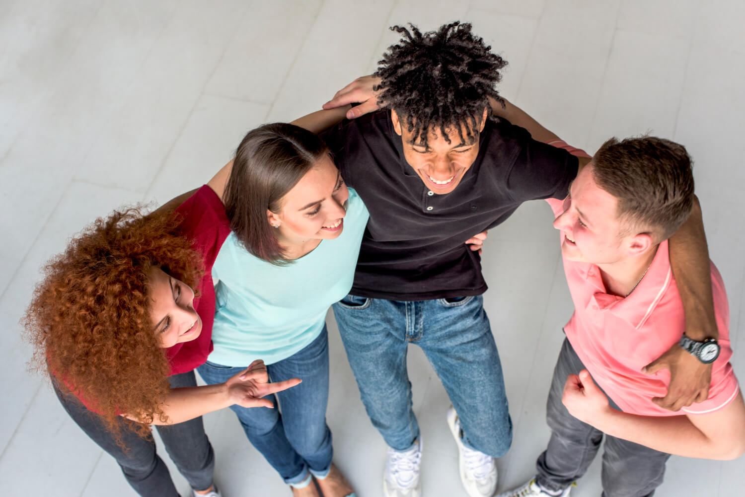 diverse-children-drone-view